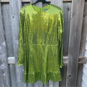 New Scoop green long sleeve sequin dress XL